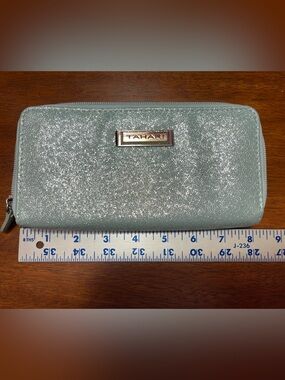 Tahari Sparkle Zip Wallet in Mint Green with Silver Accents